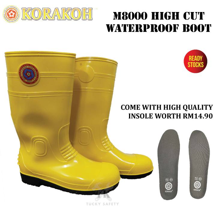 Korakoh 8000 M8000 Yell High Cut Steel Toe Cap Rubber Boot Waterproof Rain Boots Kasut Air Getah