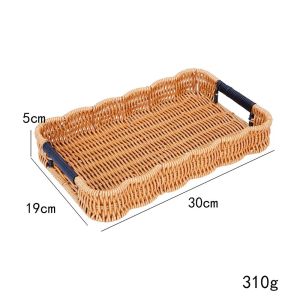 BHYJGD Handwoven Wicker Serving Tray Versatile Woven Handheld Imitation Rattan Fruit Plate Creative Retro Style Plastic Rattan Storage Tray Kitchen Storage