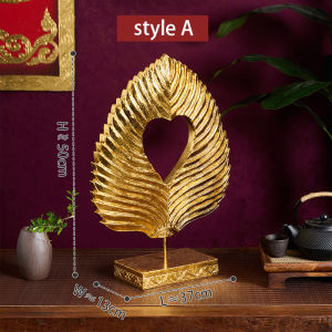 สไตล์เอเชียตะวันออกเฉียงใต้ไม้เนื้อแข็งแกะสลักงานฝีมือ Linden Leaf Love Heart เครื่องประดับห้องนั่งเล่นทีวีบ้านตู้ไวน์ร้านค้าโต๊ะตกแต่งเซน