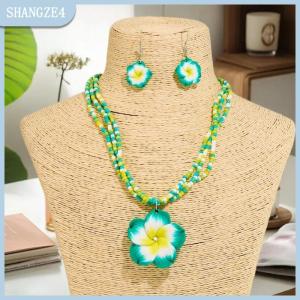 【SHANGZE4】 Polymer đất sét flowerwomen đồ trang sức thiết lập dễ thương thời trang bên bờ biển bãi biển đầy màu sắc hoa Bông Tai cô gái ngọt ngào đính cườm chuỗi vòng cổ cô gái