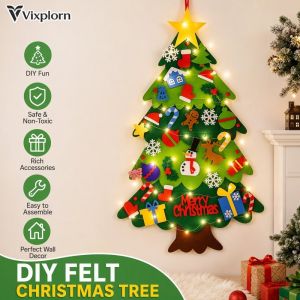 Felt Xmas Tree With Led String Wall Hanging Christmas Tree Kids Diy Christmas Decor Gift Santa Snowflake Ornaments
