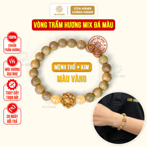 Vòng tay trầm hương hoa sen phong thủy Sơn Mộc Hương 8li mix đá hợp mệnh kim mộc thủy hỏa thổ cho nữ