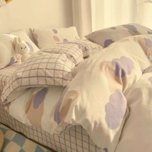 Cartoon Four-Piece Set Simple Style Washed Cotton Spring Summer Bedding Single Student Bed Sheet Duvet Cover Three-Piece Set LZD