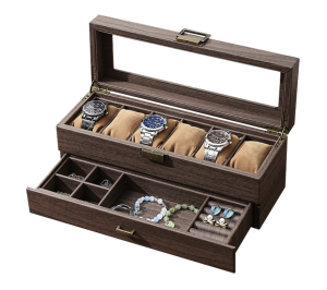 6 SLOT DUAL TIER PU GRAIN / CARBON FIBER JEWELLERY WATCH SPEC STORAGE BOX / KOTAK JAM TANGAN / BEKAS JAM