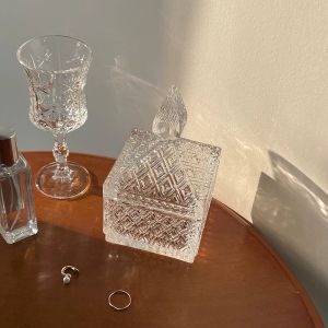 โถแก้วสี่เหลี่ยม ลายคริสตัล มีฝาปิด  รุ่น 4114 4115