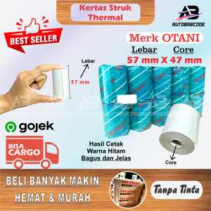 Paket 10 Roll Kertas Struk Setruk Thermal / Thermal Otani 58mm / Termal Otani 58 mm / Ukuran Otani 57X47 / 57X48 / 58X48 / 58X47 Print Tanpa Tinta Murah Berkualitas Kertas Putih Warna Tulisan Hitam Pekat Print / Perint 57mm / 57 mm