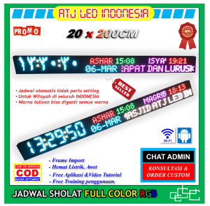 Jadwal sholat digital FULL Color RGB Berwarna jam masjid musholla alarm adzan iqomah