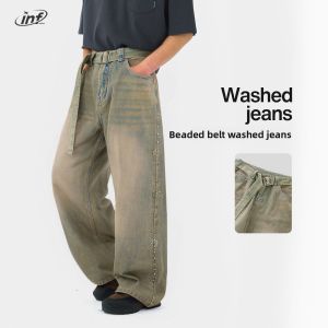 INFLATION brand nail bead waistband washed denim jeans autumn new product American retro washed and worn casual pants