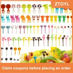 【ZTOYL】 Động vật trái cây Ngã Ba cấp thực phẩm nhựa mini phim hoạt hình trẻ em bánh trái cây tăm Bento Ăn Trưa Bento phụ kiện bên trang trí quà tặng