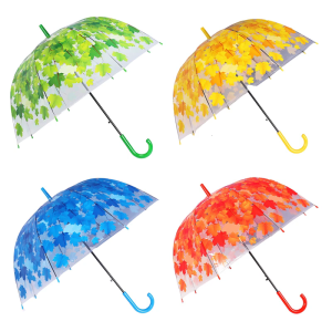 Leaf Pattern Stick Umbrella Clear Dome Umbrella Automatic Clear Umbrella Windproof Umbrella See Through Dome Canopy