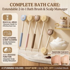 Deep Cleaning 2-in-1 Bath Brush Soft Bristles Long Handle Built-in Soap Dispenser Exfoliating Shower Body Scrubber Skin Care Tool