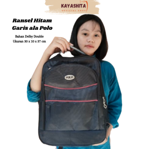 Tas Ransel Sekolah Pria ala Polo Hitam Garis Merah
