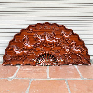 Tranh quạt mã đáo rát vàng nguyên khối bát mã gỗ hương cỡ 55x100 dày 45cm
