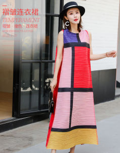 NOVA quality⭐Miyake pleated⭐ (4 colors available) light-cooked stitching dress summer new plus size fashionable womens clothing loose sleeveless dress