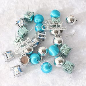 YERZ 26pcs Mini Christmas Ball Pendant Set Glitter Multiple Styles Xmas Tree Hanging Ornament Party Decorative Supplies Plastic Christmas Tree Hanging Gifts Box New Year