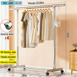 Ampaian Baju Clothes Rack 304 Stainless Steel Clothes drying Rack High and low double pole double-layer hanger 150-240cm Keluli tahan karat Adjustable with wheels Coat Rack Shoes Rack Stand Indoor Outdoor Rak Penyidai Baju 晾衣架1.5m 2m