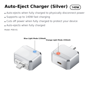 MIRELINA Tự động đẩy ra Bộ chuyển đổi USB-C tự động ngắt kết nối Phát hiện khi pin đã sạc đầy. 140W hỗ trợ sạc nhanh PD3.1. Bộ phận đẩy tự động khi sạc Ngắt kết nối vật lý. Nhẹ Phích cắm ngắt điện khi sạc đầy Sạc điện thoại và laptop