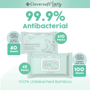 ❤️ Cloversoft Loves Bundle Bamboo Organic Antibacterial Wet Wipes [40|100 sheets]