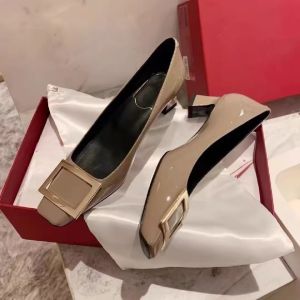 Free Shipping 2026 Square-Toe Shallow-Mouth Patent Leather Chunky-Heel Commuter-Style Early Autumn And Spring Beautiful Flats Work Shoes High Heels For Women