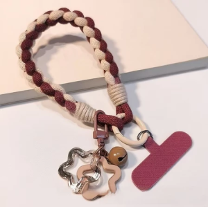 Colorful Woven Phone Lanyard with Star Bell & Card Short Wristband Anti-Lost Strap