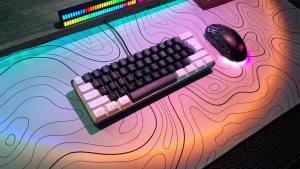 HXSJ-60% RGB Backlit Gaming Keyboard and Mouse Set 61-Key Wired Keyboard 3-Mode Optical Gaming Wireless Mouse for Laptop PC