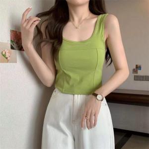 COCOAFashion tetap piala kapas sukan Singlet wanita tanpa lengan Camisole Inner Tank Top dengan Padded