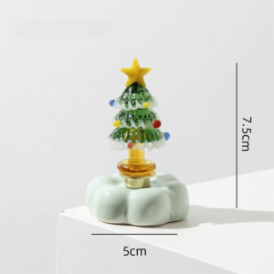 MARBLEX Star Topper Glass Christmas Tree Figurine Rotating Base Solid Glass Christmas Tree Ornament  DIY Assembly Christmas Tree Statue Tabletop Decoration