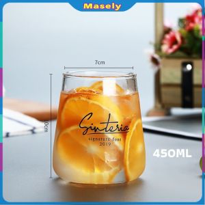 Masely 450ml 500ml Glass Coffee Cup Tea Milk Yogurt Mug Creative Transparent Letter Pattern Drinkware