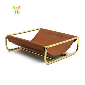 European Leather Storage Tray Coffee Table Desktop Key Remote Control Storage Metal Jewelry Tray Gift Modern Home Decoration