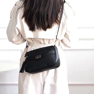 Women Crossbody Bag Quilted PU Leather Shoulder Sling Bag Tassel Decor Multi Zipper Casual Daily Handbag Cellphone Bag