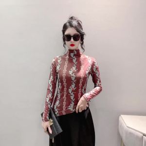 AMMIN เสื้อยืดคอกลมเสื้อพิมพ์ลายการ์ตูนแฟชั่นเสื้อแขนยาวลายขวางเรียบง่ายใหม่สำหรับฤดูร้อนเสื้อยืดคอกลมแขนพองลำลองขนาดพิเศษพิมพ์ลายสายโซ่สไตล์เกาหลีสำหรับเสื้อสำหรับผู้หญิง2024ฤดูใบไม้ผลิ