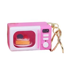 Simulation Microwave Keychain with LED Light and Sound Lobster Clasp Pendant for Night Visibility and Interactive Play
