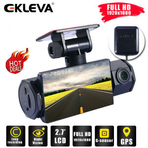 EKLEVA Dual Dash Cam 1080P FHD 2.7 inch 2.5D Screen Video Recorder for Cars Super IR Night Vision Mini Car DVR with GPS 170° Wide Angle Time Lapse Motion Detection Loop Recording and G-Sensor