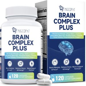 Brain Supplements for Memory & Focus - Nootropic with Bacopa Monnieri Lions Mane Alpha GPC Phosphatidylserine | Supports Mental Clarity & Cognitive Function | Vitamin B6 & B12-120 Capsules
