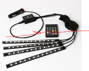 (Sỉ - Lẻ) Đèn Led bên trong xe ô tô nhảy theo điệu nhạc và được điều khiển ánh sáng tùy thích - Gồm 18 led - 1 bộ 4 dây