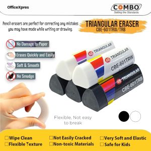 Triangular Eraser CBE-601 / Penghapus Pensil Segitiga / Triangle Eraser / Pencil Eraser Black and White / Stip Karet / Hapusan Pensil