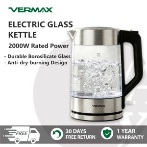 Vermax Glass Electric kettle 1.7L Thick Glass Multi Function 2000W Fast Boiling Brewing Tea