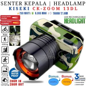 Senter Kepala Zoom 2 Cahaya Kuning Dan Putih KISEKI CK-ZOOM 12DL & 13DL 300Watt & 250Watt Tahan 18 Jam Baterai Cas Isi Ulang 7800mAh Waterproof Anti Air | Headlamp LED Super Terang Senter Ori Kiseki/Senter Super Terang/Senter Tahan Lama | Gallery Audio