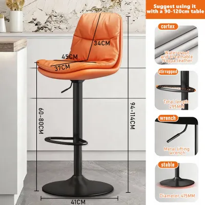 High Bar Stool Adjustable Bar Chair PU Leather Bar Chair With Backrest Liftable Swivel Modern Bar Chair Furniture Dining Chair Living Room Cafe Shop and Hotel