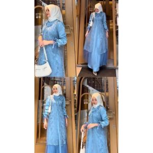 Aleena Set 2in1 Gamis Kondangan Pesta Wanita Dewasa Outer Brokat Mix Maxmara Model Terbaru 2024