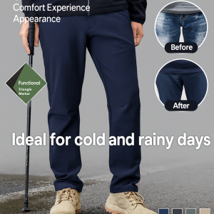 Mens Casual Jogger Pants Fleece Lined Waterproof Outdoor Trousers Multi-Pocket Work Pants
