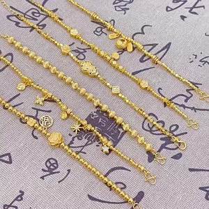 สร้อยข้อมือทองคำสไตล์โบราณหรูหราเบา รูปดาวทอง ดวงจันทร์ ดอกไม้เล็กๆ หัวใจ สีทองสำหรับผู้หญิง สไตล์แฟชั่นและสง่างาม