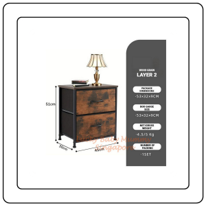 【JJ HOME】Fabric Drawer Sidetable | 2-Tier Bedside Cabinet with Wooden Top & Steel Frame