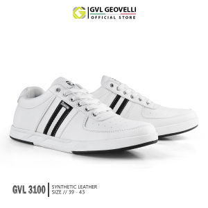 Sepatu Sneakers Putih Pria Gvl Geovelli G-3100 Putih List Hitam