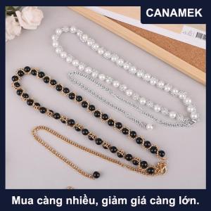 【CANAMEK】 Phụ nữ thanh lịch vành đai Ngọc Trai Chuỗi Thắt lưng đàn hồi khóa chuỗi ngọc trai vành đai phụ kiện quần áo nữ