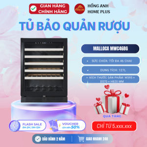 Tủ bảo quản rượu Malloca MWC46BG dạng đứng lắp độc lập hoặc âm tủ sức chứa 46 chai dung tích 127L