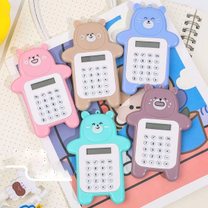 Calculator Mini Portable Motif Bear / Kalkulator Saku 8 Digit Travel Karakter Cute Warna Warni Bisa Jadi Gantungan Kunci