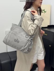ALO Women Large Capacity Nylon Tote Bag Side Pleat Design Multi‑pocket Soft Handbag Durable Shoulder Bag For Office Work Travel Daily Use