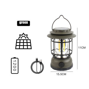 Solar Camping Lantern solar power and USB Rechargeable Metal Hanging Lamp Waterproof Portable LS