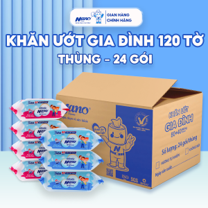 Thùng 24 gói khăn ướt gia đình 80+40 tờ không cồn không paraben an toàn sử dụng  | Nano Tissue